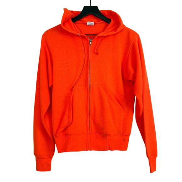 Vintage Ace Sportswear Neon Orange Thermal Lined Full Zip Hoodie - Mens 34/36 S - Picture 1 of 11